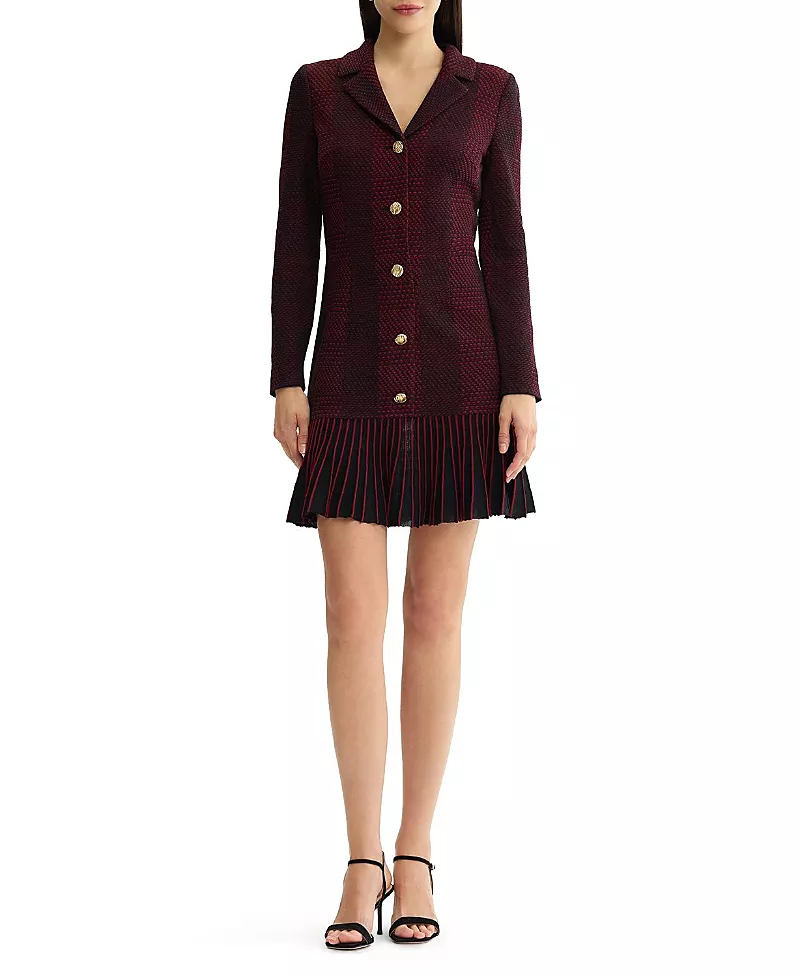 Ming Wang x Anna Marie A-Line Flounce Hem Tweed Knit Dress