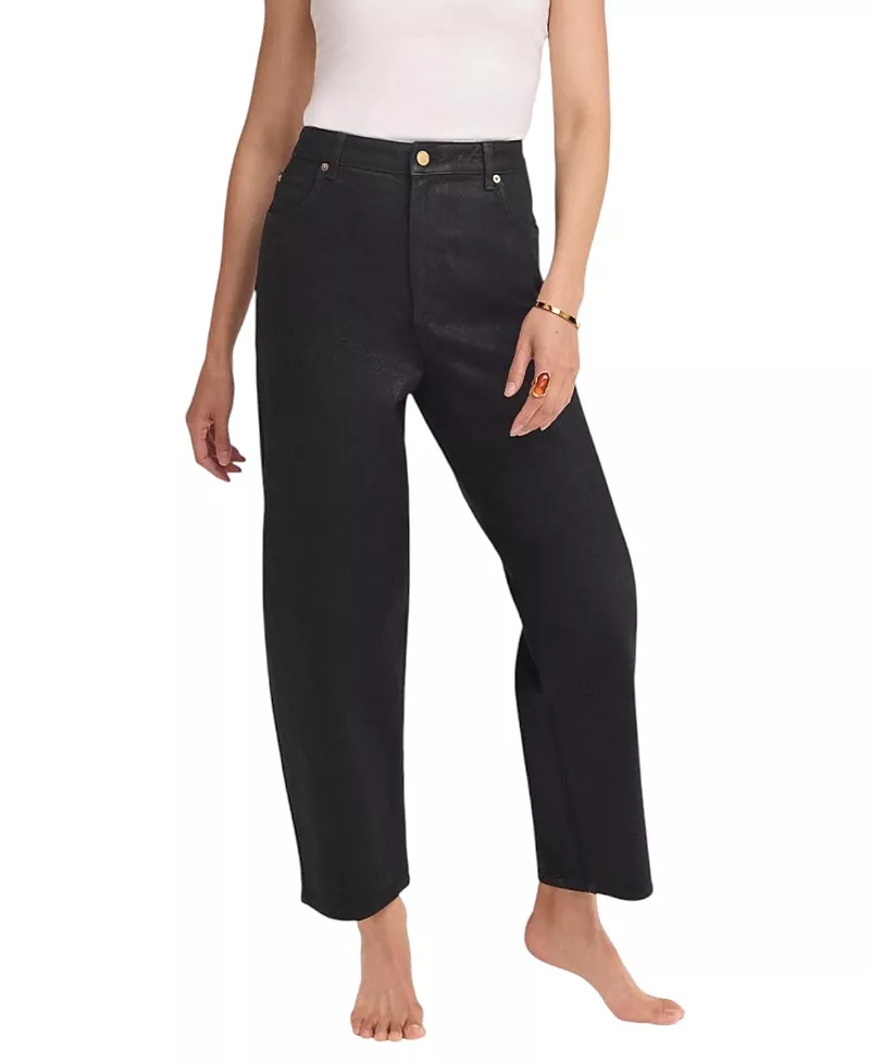 Mint Velvet Women's Coated Barrel Jeans in Black