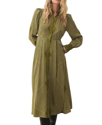  Women's Satin Printed Midi Shirt Dress