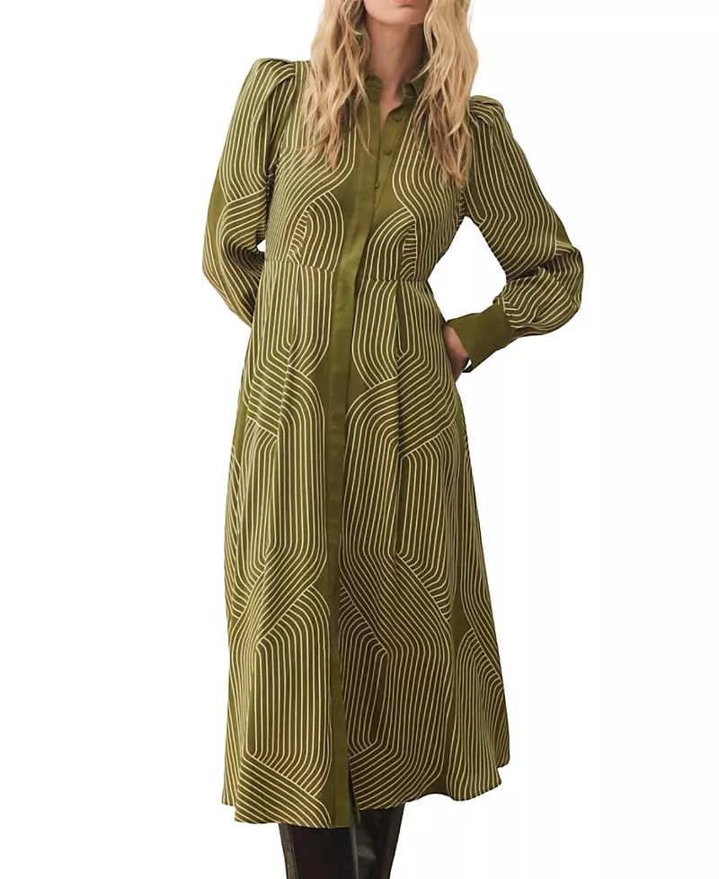 Mint Velvet Women's Satin Printed Midi Shirt Dress
