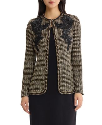 Tailored Lace Applique Lurex Tweed Knit Jacket