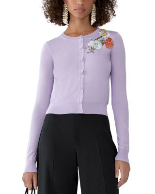 Embroidered Silk Crewneck Cardigan