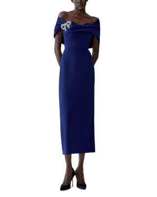 Draped Off-the-Shoulder Column Dress