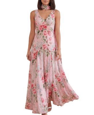 Palace Garden Jacquard V-Neck Maxi Gown