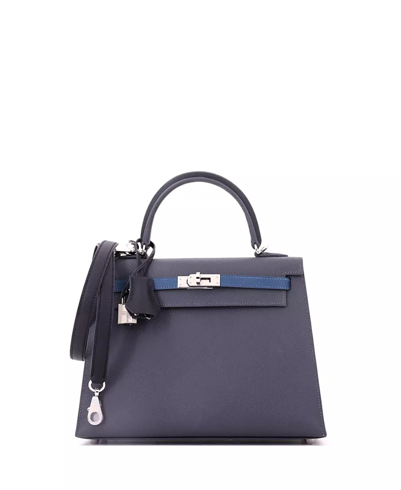 Pre-Owned HERMES Kelly 25 Handbag Bicolor Epsom with Palladium Hardware