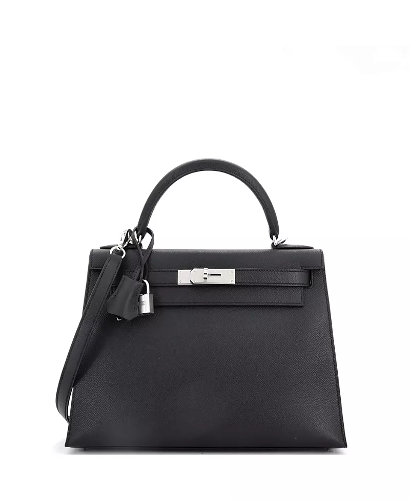 Pre-Owned HERMES Kelly 28 Handbag Black Epsom with Palladium Hardware