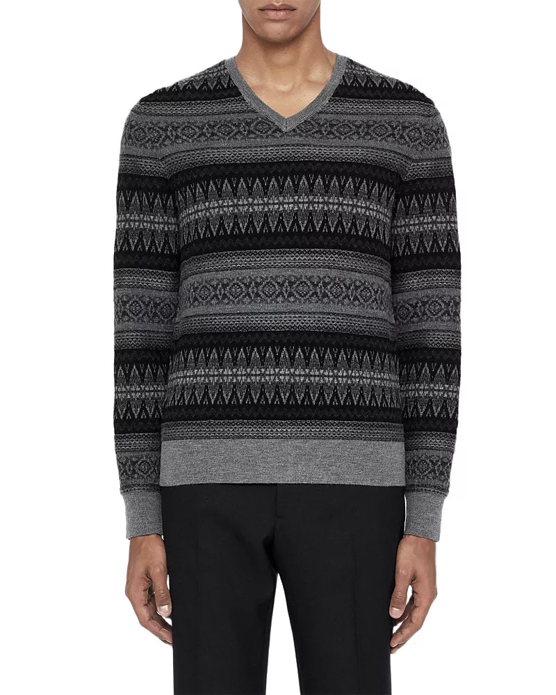Allsaints Ash V Neck Fair Isle Wool Sweater