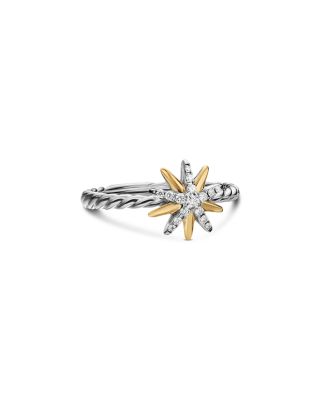 David Yurman Starburst Ring in Sterling Silver with 18K Yellow Gold and Diamonds, 10.6mm