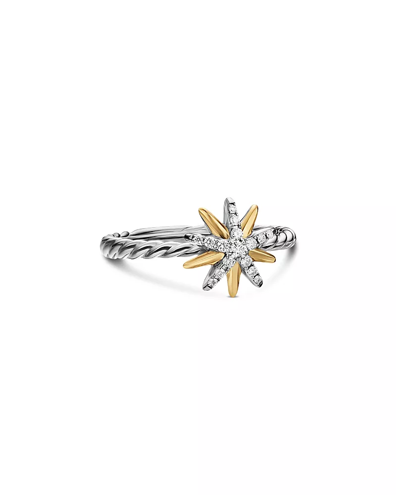 David Yurman Starburst Ring in Sterling Silver with 18K Yellow Gold and Diamonds, 10.6mm