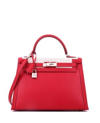 Pre-Owned HERMES Kelly 32 Handbag Red Berline Vache Canvas with Swift and Toile with Palladium Hardware