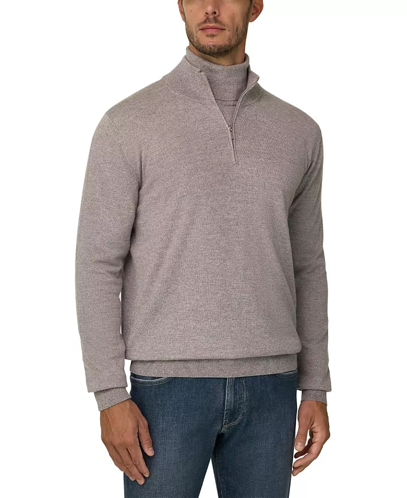 Boggi Milano Roll Neck Jumper Quarter-Zip Merino Wool Cashwool Mouline