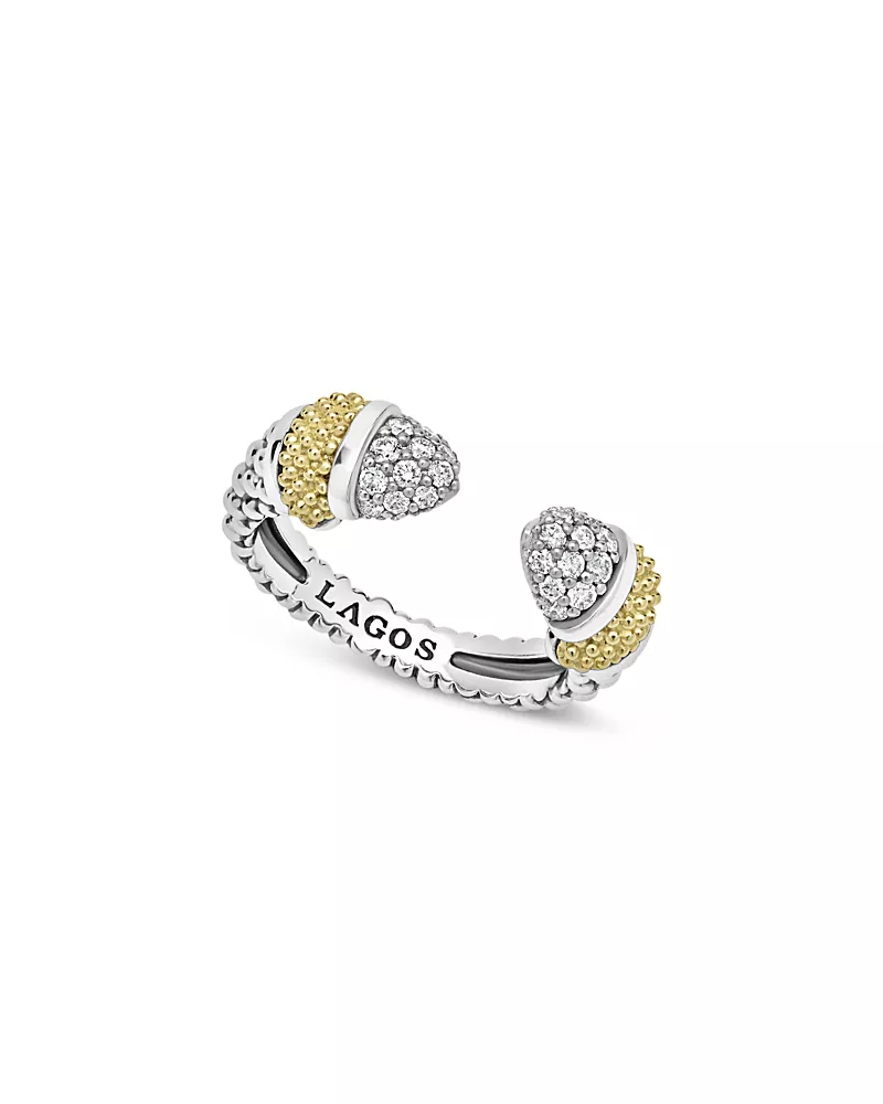 Lagos Sterling Silver & 18K Yellow Gold Caviar Diamond Versa Ring, 0.29 tcw