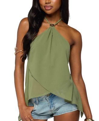  Chiffon Split Open Back Halter Top