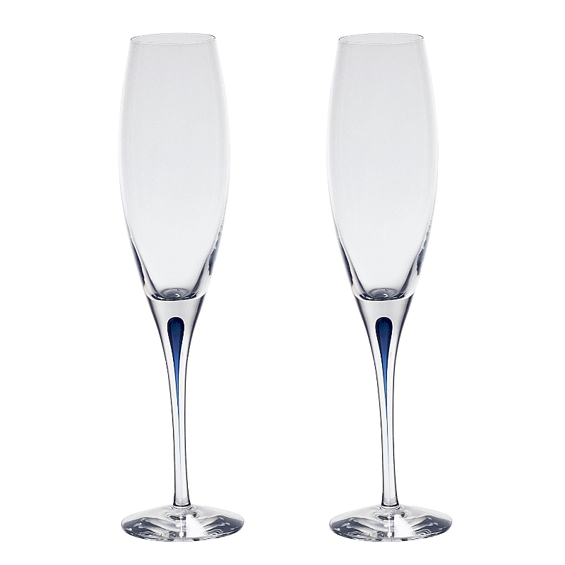 Orrefors Intermezzo Blue Set Of 2 Flutes