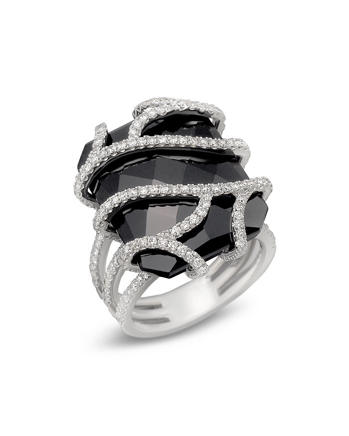 Bloomingdale's Diamond And Black Onyx Ring In 14k White Gold, 1.20 Ct. T.w. In Black/white