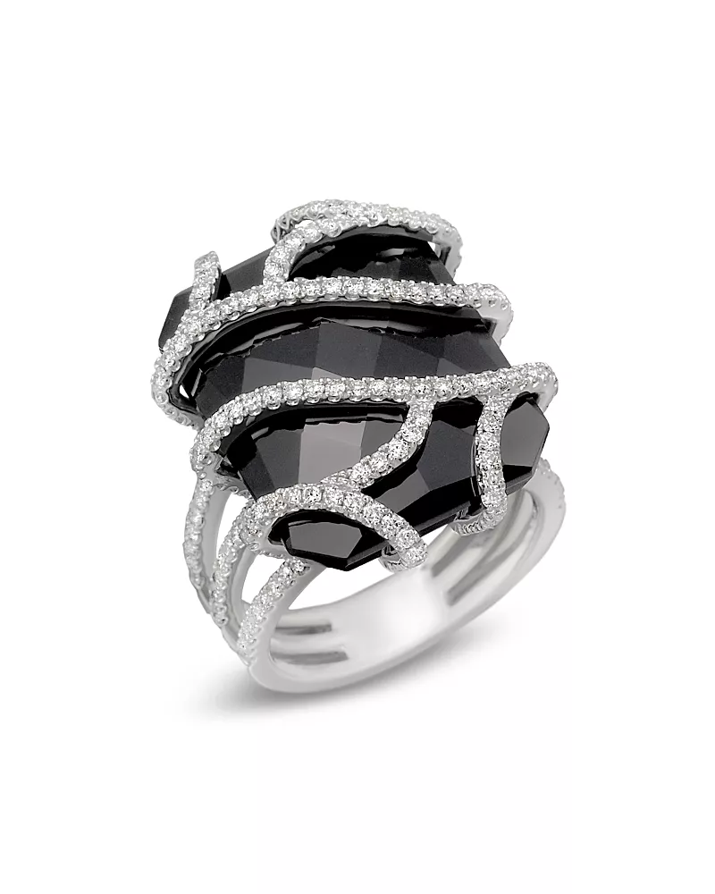 Diamond and Black Onyx Ring in 14K White Gold, 1.20 tcw