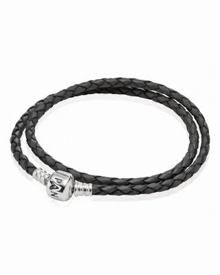 pandora silver grey leather bracelet