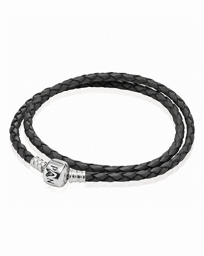 Pandora Bracelet Grey Leather Double Wrap with Sterling Silver Clasp