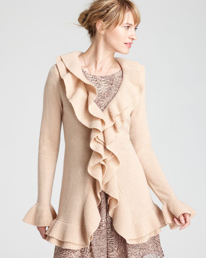 Cashmere ruffle cardigan top