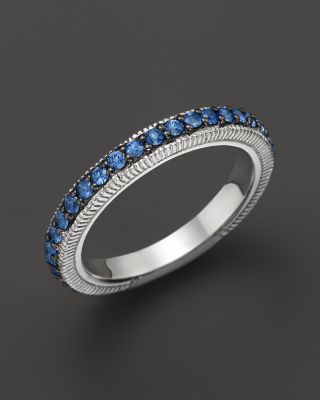 Judith Ripka - Sterling Silver Pave Band Ring with Blue Sapphire