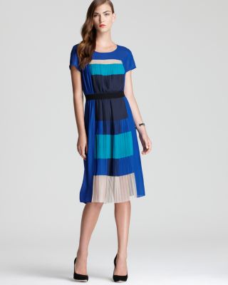 BCBGMAXAZRIA Women's Maxi Dress Pleated Colorblock Black Size Medium main image 1