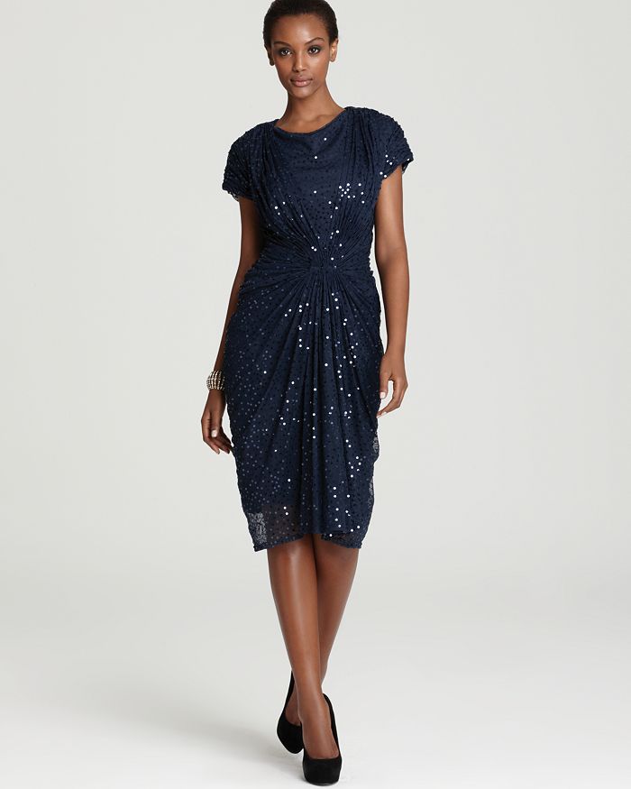 Tadashi Shoji Sequin Dress - Cap Sleeve Gathered Waist | Bloomingdale's