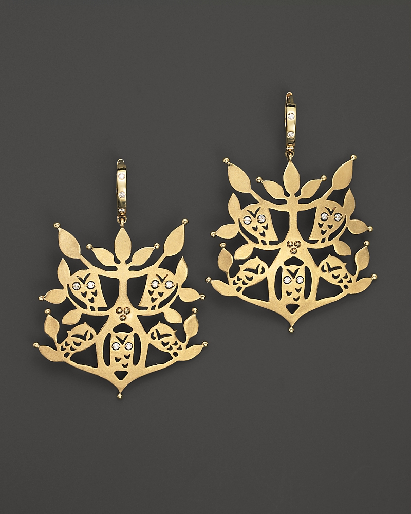 Temple St. Clair 18K Athena Owl Cut Out Earrings with Diamonds