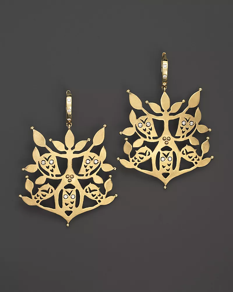Temple St. Clair 18K Athena Owl Cut Out Earrings with Diamonds