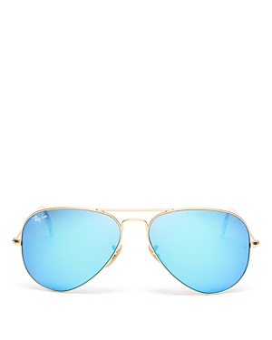 Ray Ban Ray-ban Unisex Original Polarized Brow Bar Aviator Sunglasses, 58mm In Matte Gold/blue Mirror