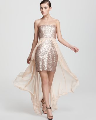 Aidan Mattox Ruched Sequin Strapless Dress
