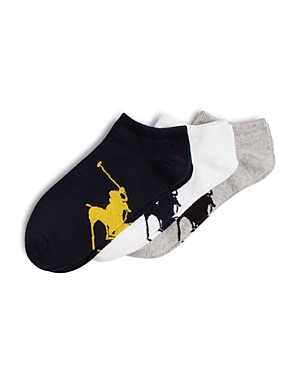 Shop Polo Ralph Lauren Big Polo Player Socks, Pack Of 3 In Black/white/gray