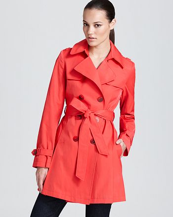 DKNY Double Breasted Trench with Pleats | Bloomingdale's