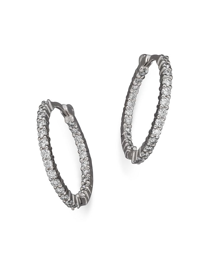 Shop Roberto Coin 18k White Gold Diamond Inside-out Hoop Earrings