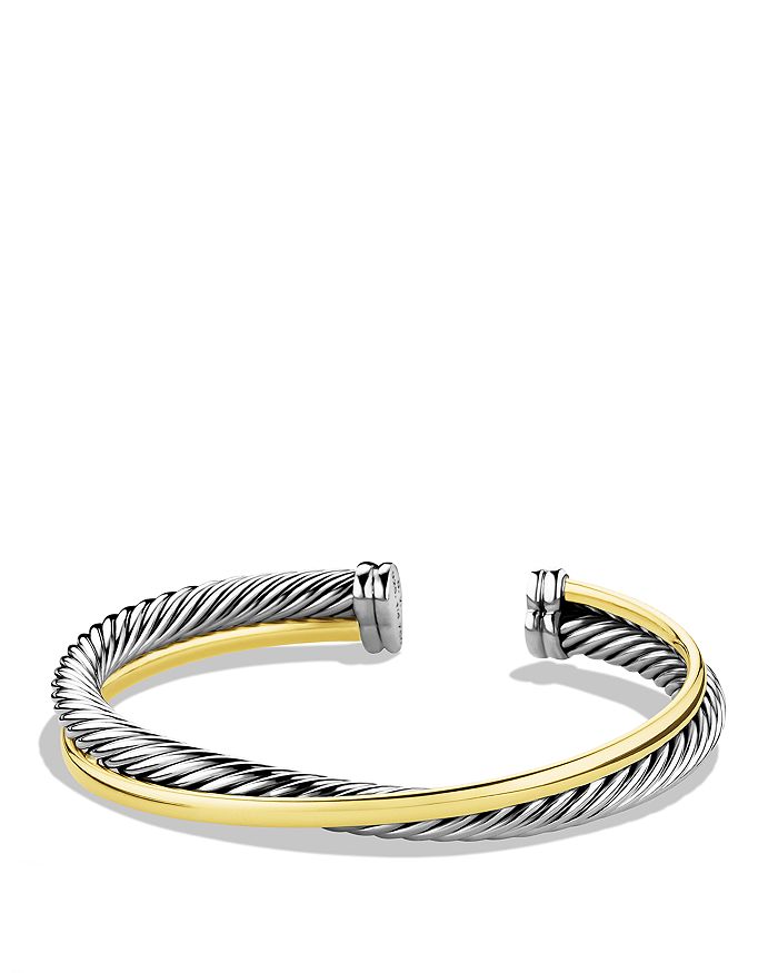 Shop David Yurman Crossover Cuff With Gold In Silver/yellow Gold