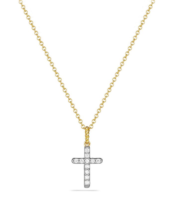 DAVID YURMAN CABLE COLLECTIBLES CROSS NECKLACE WITH DIAMONDS IN 18K GOLD,N08788 88ADI18