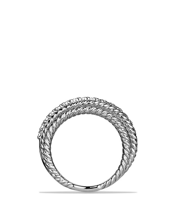 Shop David Yurman Crossover Wide Ring With Diamonds In White/silver