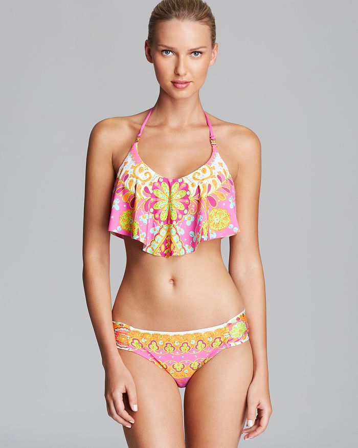 Floral Print Shirred Crop Top Bikini Swimsuit