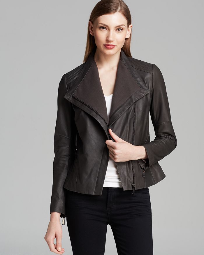 Tahari Elie Jacket Jeanette Drape Front Leather Bloomingdale s