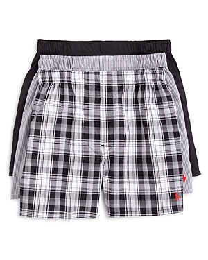 Shop Polo Ralph Lauren Classic Fit Woven Boxers, Pack Of 3 In Black Multi