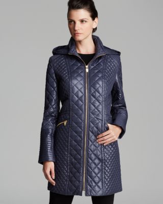 Via Spiga - Zip Front Hooded Quilted Coat