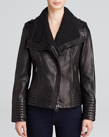 MICHAEL Michael Kors MICHAEL Leather Jacket - Asymmetrical Wing Collar ...