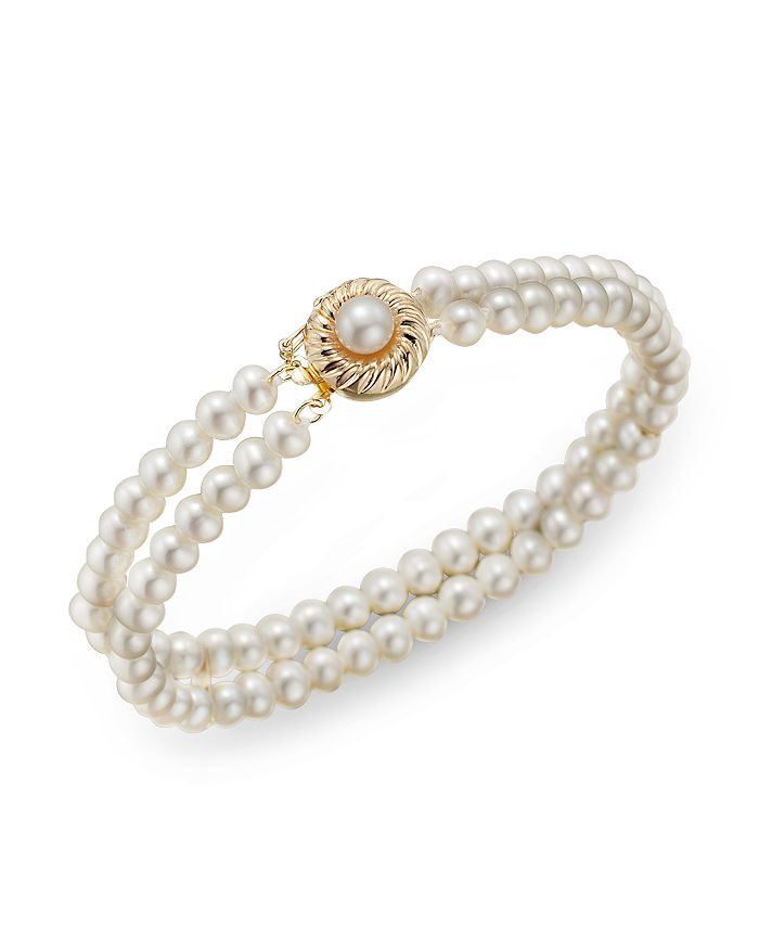 Bloomingdale's Cultured Freshwater Pearl Two Row Bracelet In 14k Yellow Gold In Gold/white