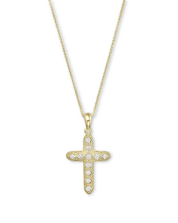 Bloomingdale's Diamond Milgrain Cross Pendant Necklace In 14k Yellow Gold,.14 Ct. T.w. - 100% Exclusive