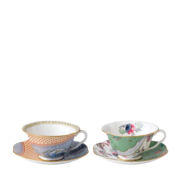 Butterfly Bloom Teacup & Saucer, Set of 2: Blue Peony & Butterfly Posy