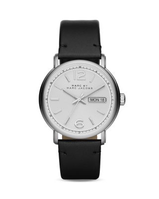 Marc Jacobs Fergus White Dial Black Leather Strap Watch for Men - MBM5076