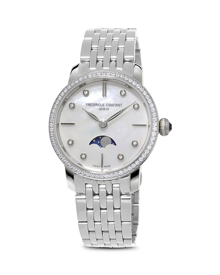 FREDERIQUE CONSTANT SLIMLINE MOONPHASE STAINLESS STEEL WATCH WITH MOTHER OF PEARL DIAL, 30MM,FC-206MPWD1SD6B