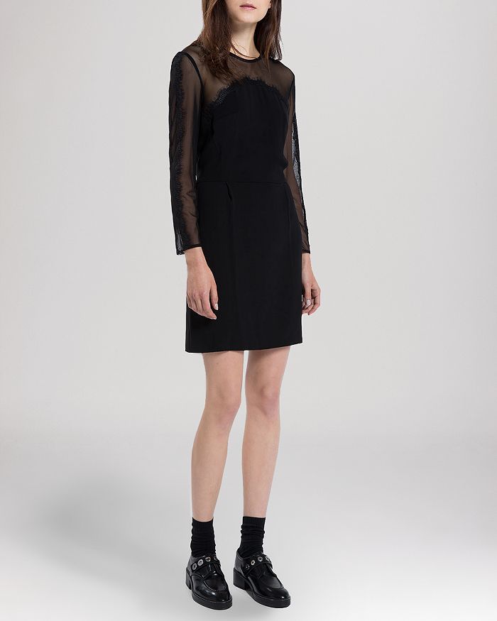 Sandro short dress with lace trim hotsell