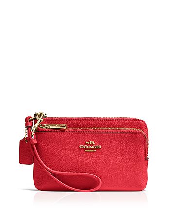 COACH Double Corner Zip Wristlet in Polished Pebble Leather | Bloomingdale's