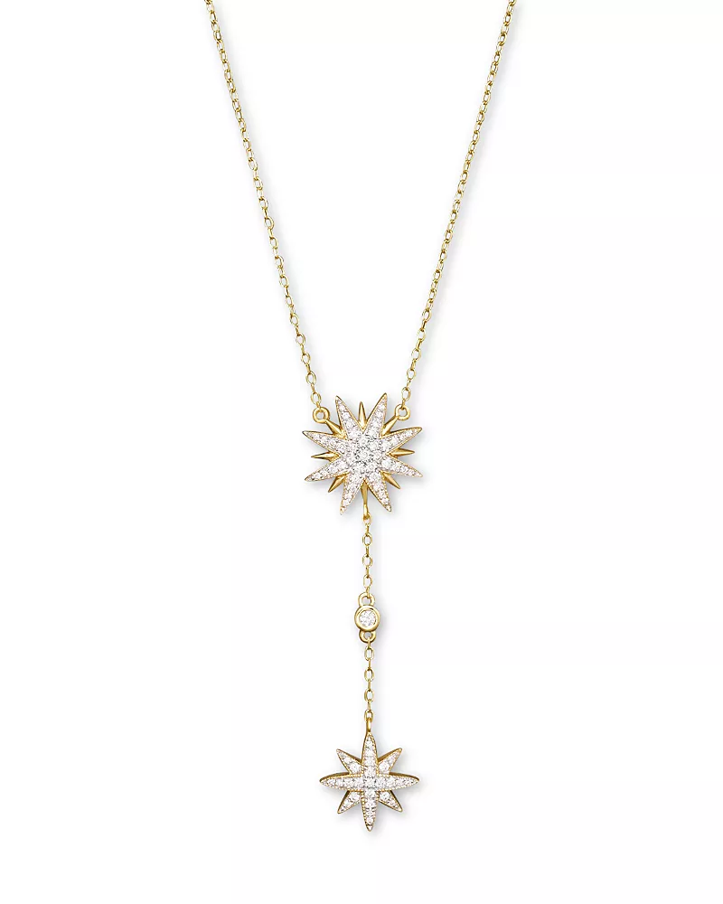 Diamond Starburst Drop Pendant Necklace in 14K Yellow Gold, .40 tcw