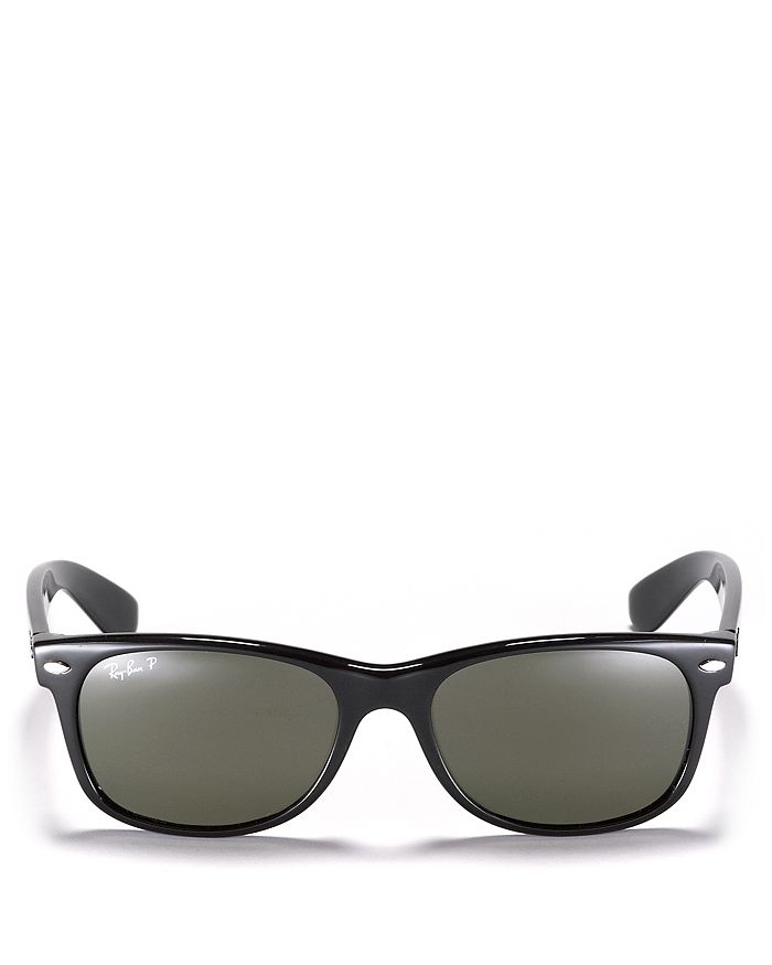 Ray Ban Ray-ban Unisex New Wayfarer Polarized Sunglasses, 55mm In Black Rubber/crystal Green